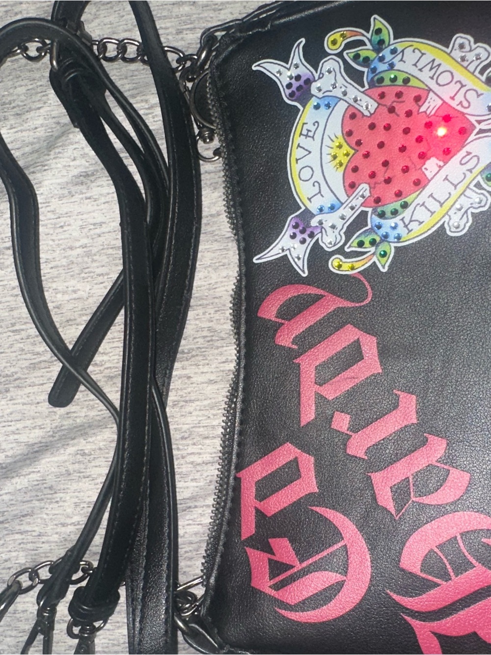 Ed Hardy Black Shoulder Bag with Red and Multicolor Graphics - Picture 7 of 7